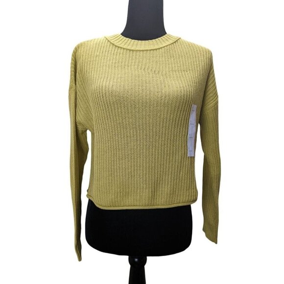 Wild Fable Long-Sleeve Crewneck Cropped Sweater Size Small Color Gold -NEW- - Picture 1 of 4
